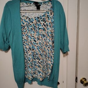 Teal Women's Sweater with Patterned Inner Layer